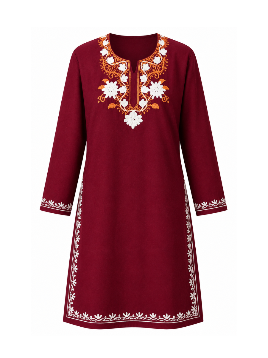 Noor : Aari embroidery summer kurti | Dark Red